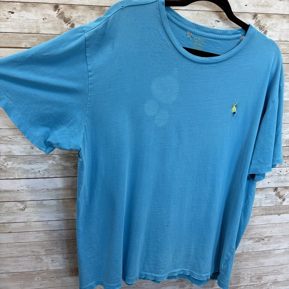 Vintage Polo Ralph Lauren Mens XL T-Shirt DISTRESSED Blue Grunge Y2K 100% Cotton